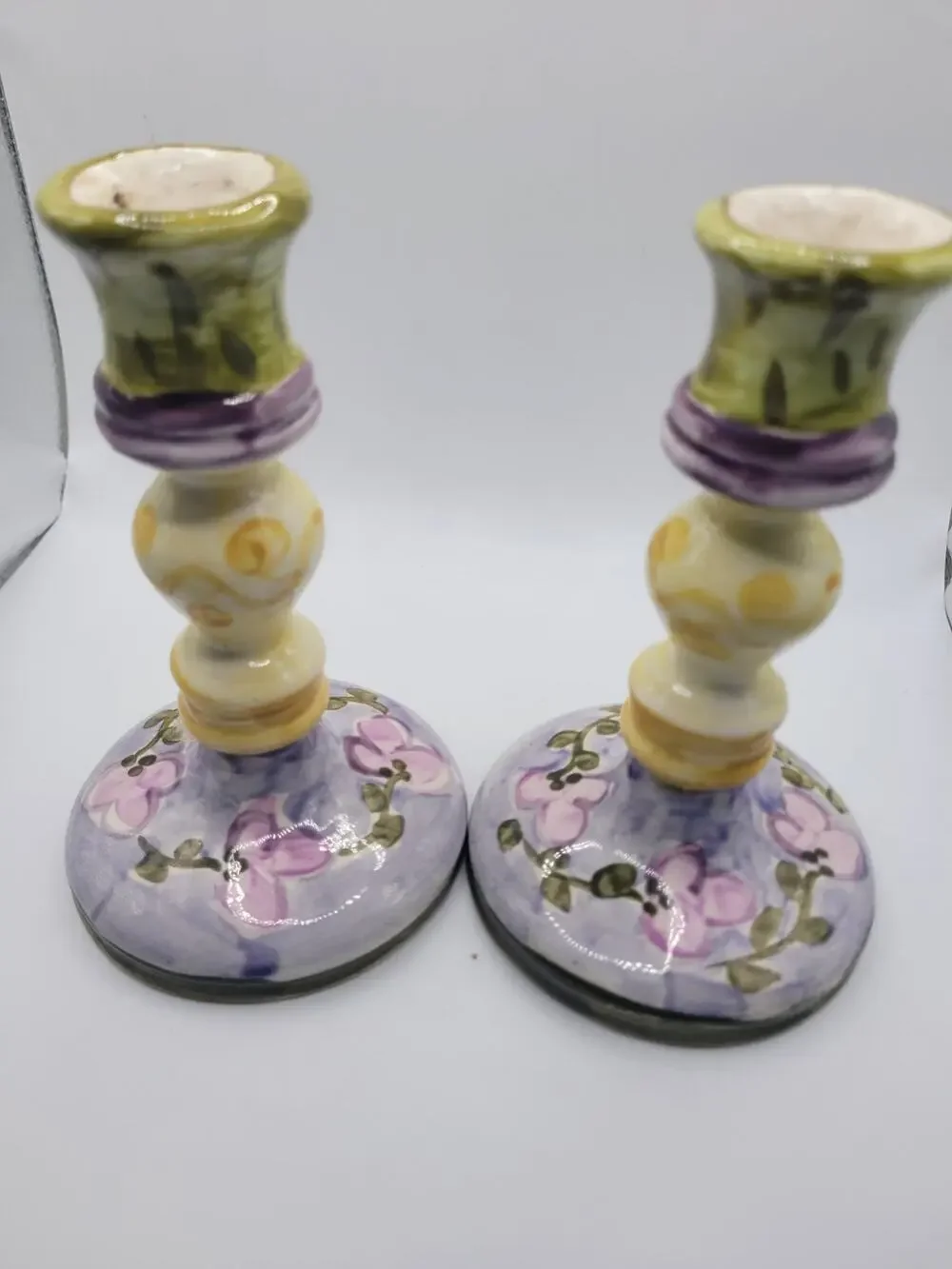 Handmade Pottery Candle Holders Pair